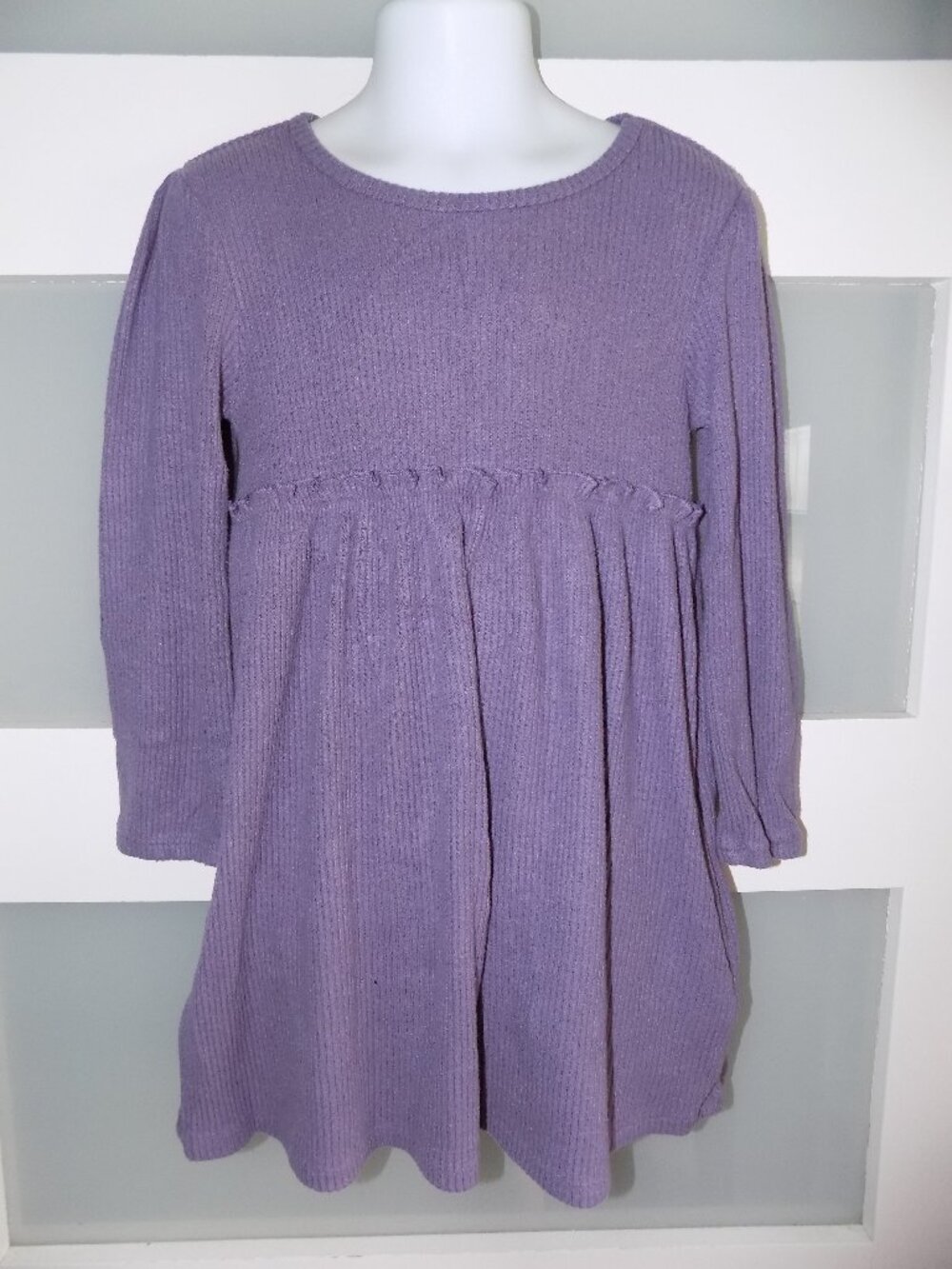 Tucker + Tate Purple Ribbed Ruffled Waist LS Dress Size 4 Girl's